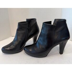 Paul Green Black Leather Platform Block Heel Pull On Ankle Bootie Boots Sz 7.5